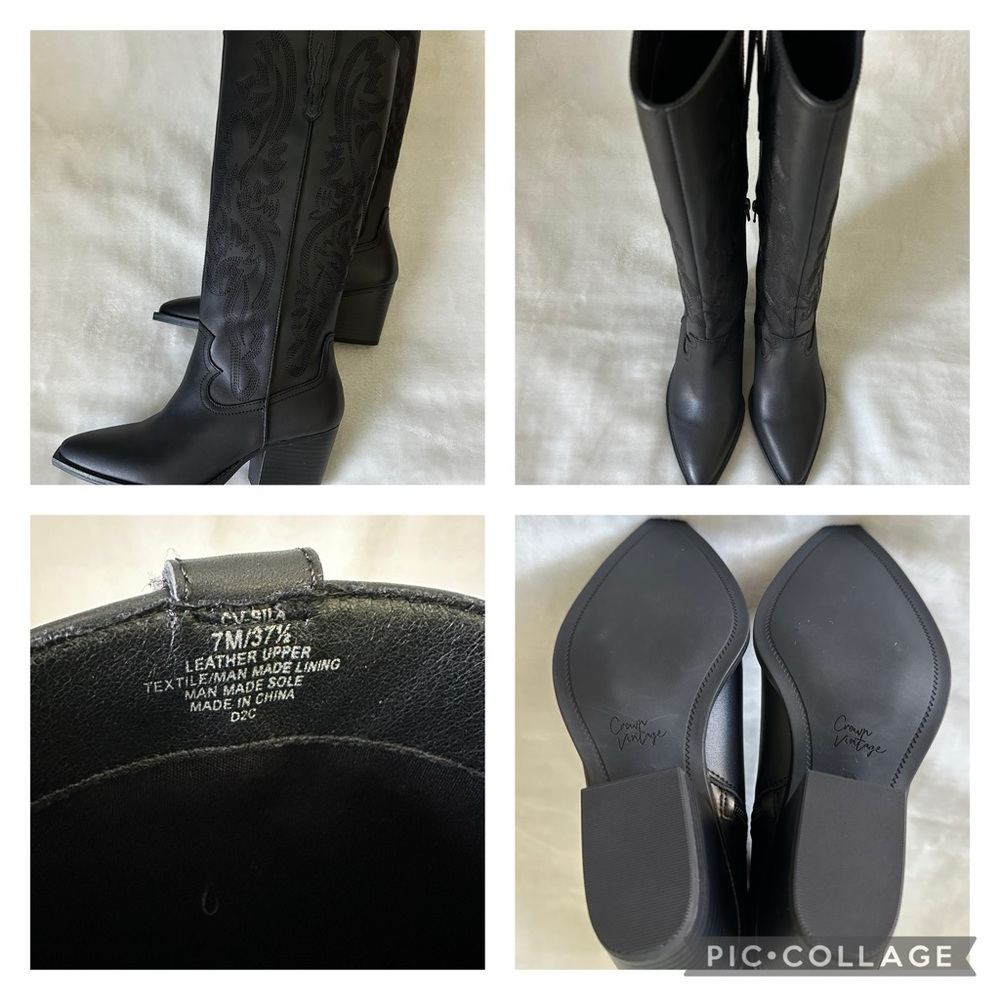 New Crown Vintage Black Leather SILA Western Boots 7